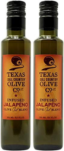 Texas Hill Country Olive Co Jalapeno Infused Olive Oil - Cold Pressed Gourmet EVOO Olive Oil - Great in Dressing Dipping Marinade - No Artificial Flavor or Added Sugar - Made in Texas (8.5 oz, 2 Pack)