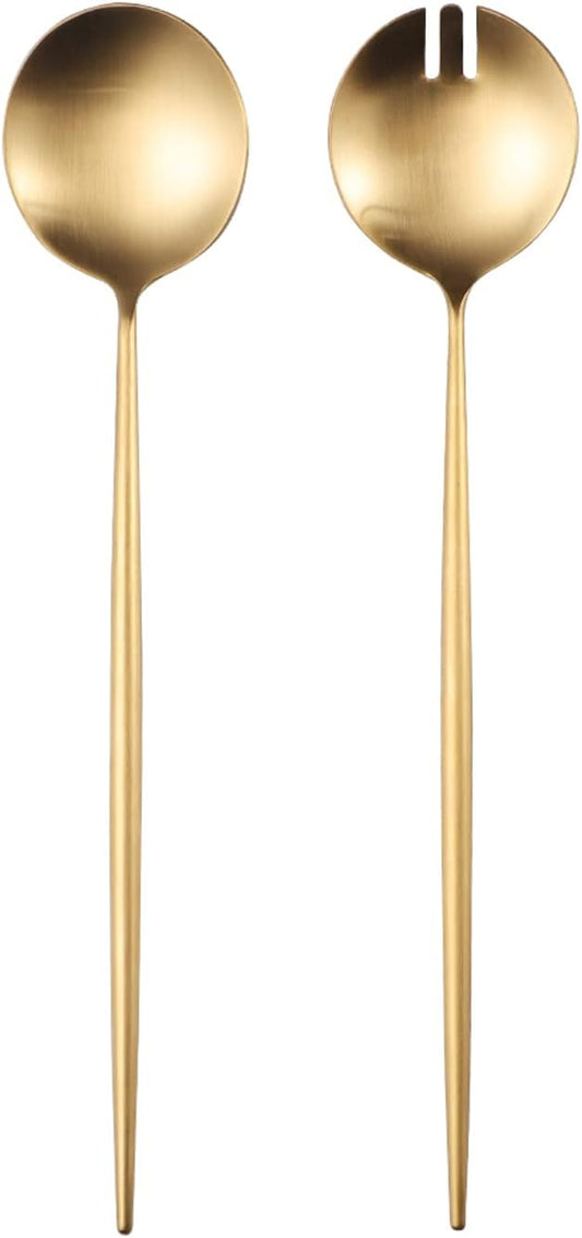 Salad Servers,Spoon and Fork Set 11.41 inch,18/10 Stainless Steel Salad Serving Titanium Plating (Gold)