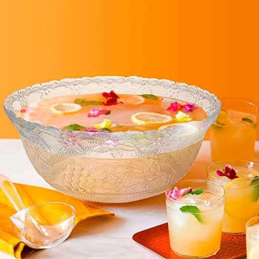 S.G Premium Quality Plastic Punch Bowl - 2 Gallon Clear Plastic Punch Bowl - Embroidered Design 8 Quart Serving Bowl. (Punch Bowl Only)