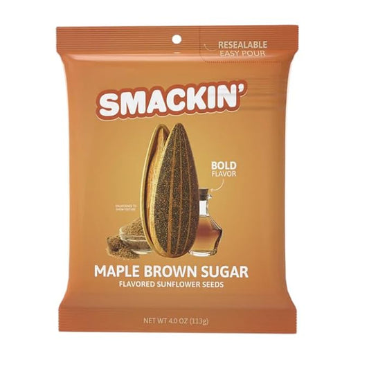 SMACKIN' Sunflower Seeds, Roasted Jumbo Small-Batch, American Made - Maple Brown Sugar. 4oz bags (12 Pack)