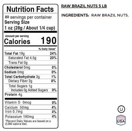 Raw Brazil Nuts 5 Pounds | Whole Natural Unsalted Brazilian Nuts, Not Roasted | Healthy Protein Snack Whole Foods, Keto, Vegan Diet Friendly | Compare to Organic Brazil Nut | Kosher | Jaybee's