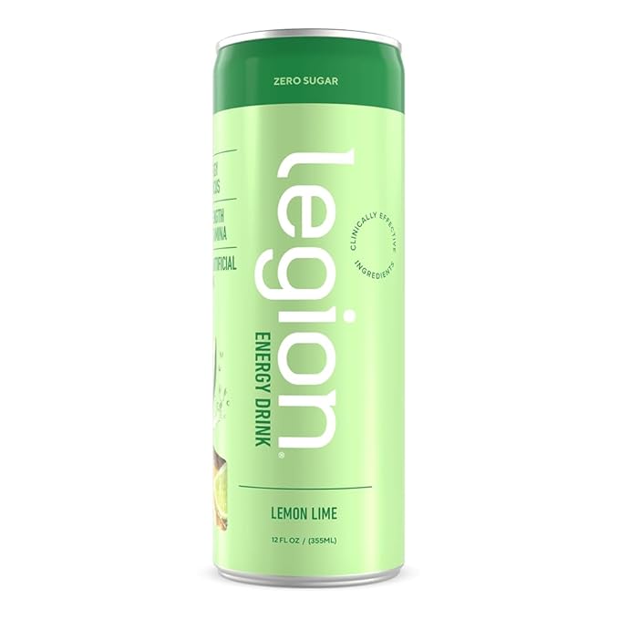 Legion Energy Drink - Naturally Sweetened and Flavored Healthy Energy Drinks - Sugar Free Energy Drinks w/Natural Caffeine, Theanine, Taurine, Citicoline and B Complex Vitamins (12 Pack) Lemon Lime
