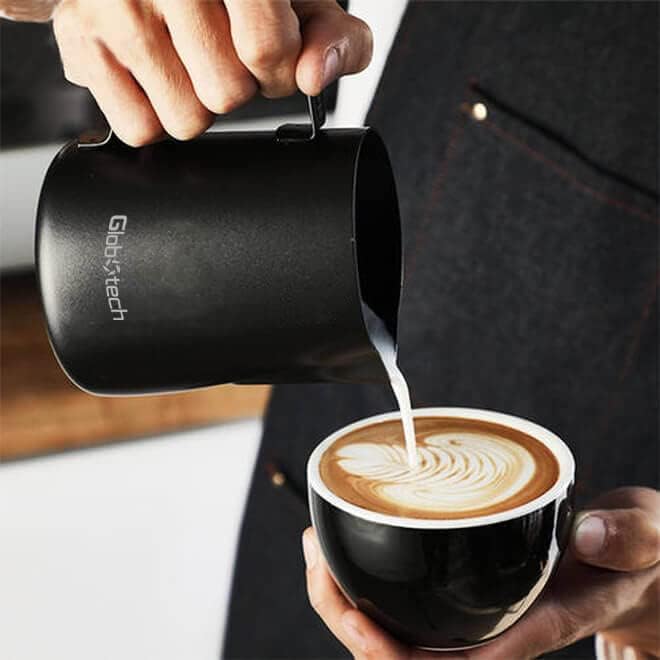 Milk Frothing Pitcher Steaming Cup - Espresso Machine Accessories Stainless Steel Frother Pitcher Latte Art Cappuccino Coffee 12 Oz Black 350ml