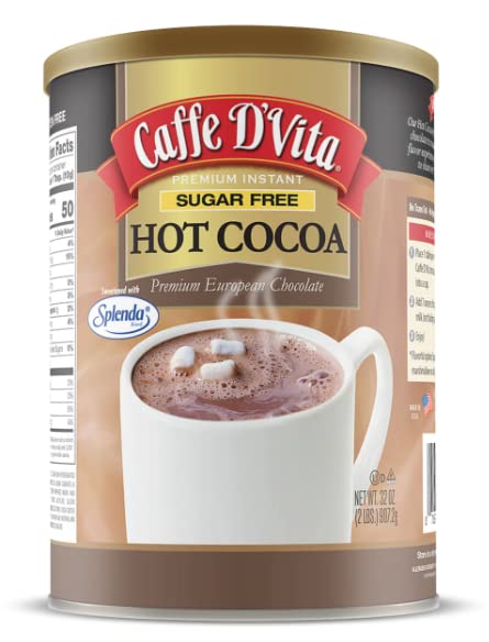 Caffe D'Vita Sugar Free Hot Cocoa Mix - Sugar Free Hot Chocolate Mix, Gluten Free, Low Fat, No Cholesterol, No Hydrogenated Oils, No Trans Fat, Kosher, Hot Cocoa Mix Bulk - 2 Lb Can