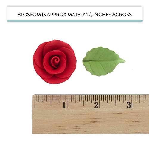 Global Sugar Art Premium Wedding Rose Edible Sugar Cake & Cupcake Flowers, Unwired Red, 12 Count with Leaves by Chef Alan Tetreault