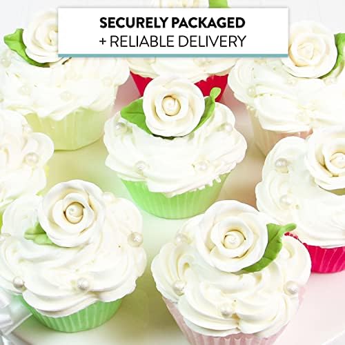 Global Sugar Art Premium Wedding Rose Edible Sugar Cake & Cupcake Flowers, Unwired White, 12 Count with Leaves by Chef Alan Tetreault