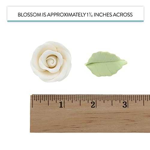 Global Sugar Art Premium Wedding Rose Edible Sugar Cake & Cupcake Flowers, Unwired White, 12 Count with Leaves by Chef Alan Tetreault