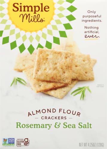 Simple Mills Almond Flour Crackers, Rosemary & Sea Salt - Gluten Free, Vegan, Healthy Snacks, 4.25 Ounce (Pack of 2)
