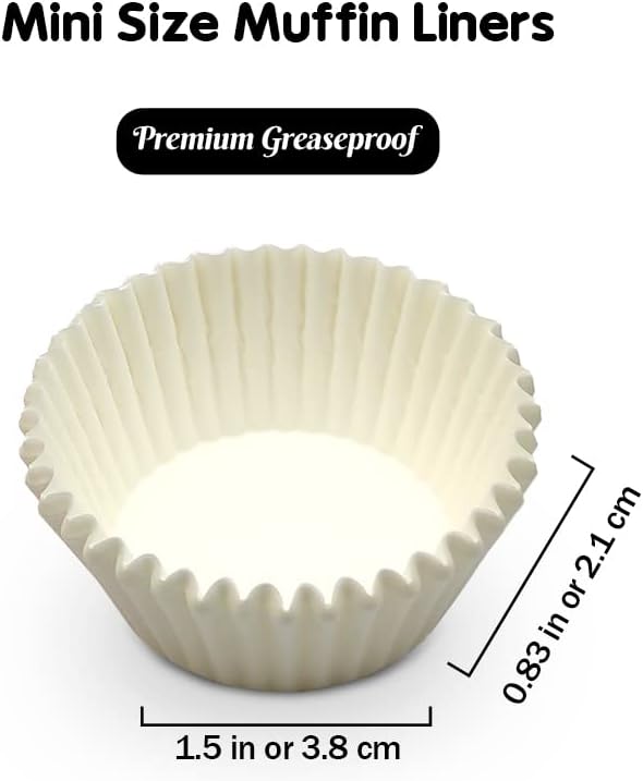 Food Grade Mini Cupcake Liners White Greaseproof Paper Muffin Baking Cups, 500-Count