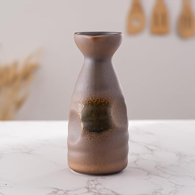 Urban Tokyo Tokkuri Porcelain Sake Bottle Server 10 fl oz Hot or Cold Sake Home or Restaurant Supply Use Reactive Glazed Ceramic (Brown Glazed)