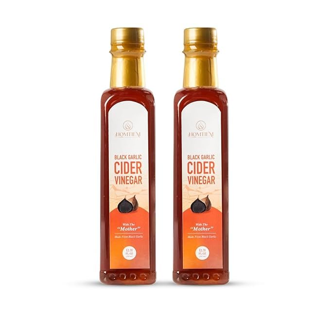 Homtiem Black Garlic Cider Vinegar ??Naturally Fermented Vinegar Made with Black Garlic and Cider Vinegar, Gluten Free, Rich in Health Benefits, Ideal for Salad Dressings, Sauces, Drinks, and Healthy Recipes (350ml, Pack of 2)