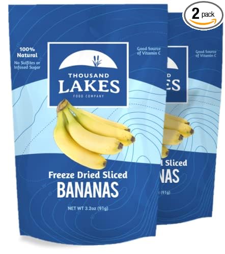 Thousand Lakes Freeze Dried Fruit - Sliced Bananas 2-pack 3.2 ounces (6.4 ounces total) | No Sugar Added | No Oils or Fat | 100% Fruit