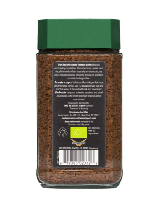 Mount Hagen Jar + Resealable Pouch Decaf Organic Freeze Dried Instant Coffee - Combo Pack | Eco-friendly, Fair-Trade, Medium Roast Arabica Beans [3.53oz Jar + 7.05oz Pouch]