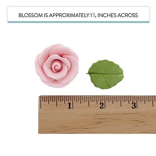 Global Sugar Art Premium Wedding Rose Edible Sugar Cake & Cupcake Flowers, Pink, 12 Count with Leaves by Chef Alan Tetreault