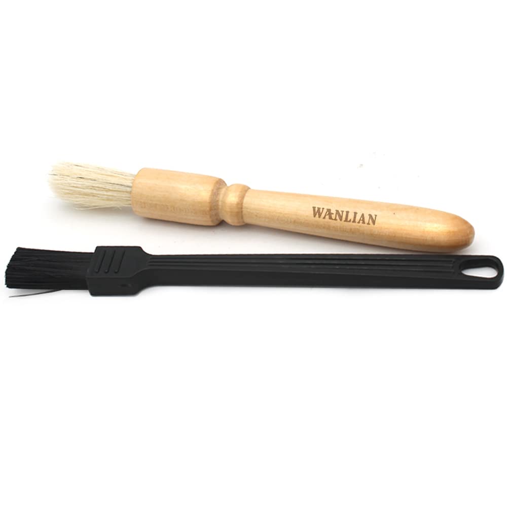 2 Pack Coffee Grinder Cleaning Brush, Heavy Wood Handle & Natural Bristles Wood Dusting Espresso