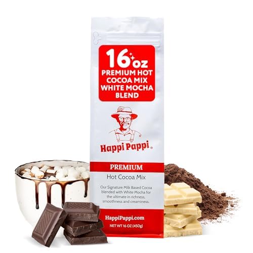 Happi Pappi - Premium Hot Cocoa Mix, Dairy-Based Rich and Creamy Chocolate Powder for Drinks & Baking, Indulgent Cacao Treats for Cozy Nights and Warm Beverages, 16 oz Bag ??White Mocha Flavor