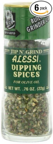 Alessi Herb & Seasoning Grinder, Dipping Spices for Olive Oil, Tip n' Grind (Garlic, 0.76 Ounce (Pack of 6))