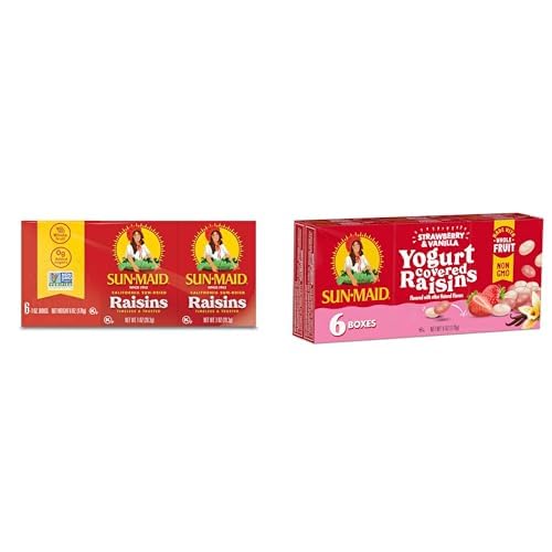 Sun-Maid Raisin Snack Pack ??Strawberry Vanilla Yogurt & Classic California Sun-Dried Raisins ??(6 Pack) 1 oz Boxes ??Naturally Sweet & Fun Snacks for All Ages