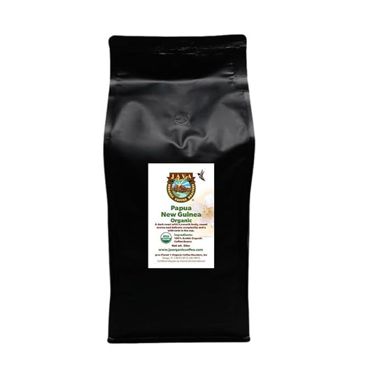 Low Acid Organic Coffee ??Whole Bean, Mold-Free & Stomach Friendly by Java Planet, Papua New Guinea Single Origin Coffee, Dark Roast, Smooth Full Flavored, 5LB Bag