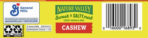 Nature Valley Sweet and Salty Nut Granola Bars, Cashew, 6 Bars, 7.2 oz