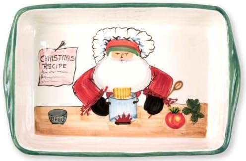 Vietri Old St. Nick Rectangular Baker with Chef, 14"L Christmas Oven Baking Dish Earthenware Bake/Serve Pan, Multi-Color
