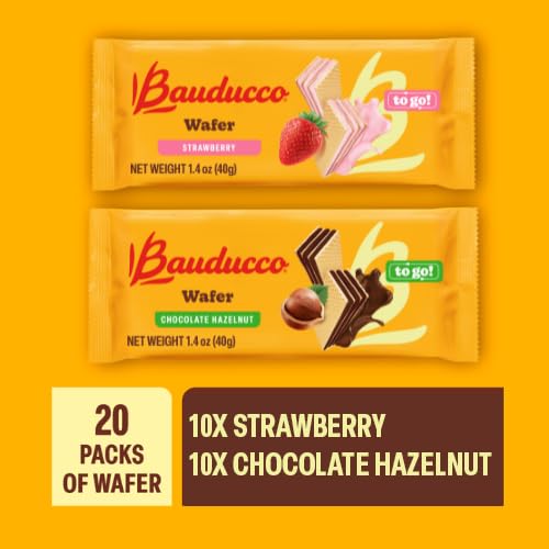 Bauducco Wafer Cookies, Strawberry & Hazelnut, 28.2 oz (Pack of 20) - Individually Wrapped Crispy Wafers - Triple-Layer Cream-Filled Dessert - On-the-Go Sweet Snacks - Perfect for Lunch Box.