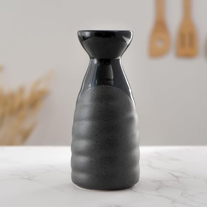 Urban Tokyo Tokkuri Porcelain Sake Bottle Server 10 fl oz Hot or Cold Sake Home or Restaurant Supply Use Reactive Glazed Ceramic (Black Matte)