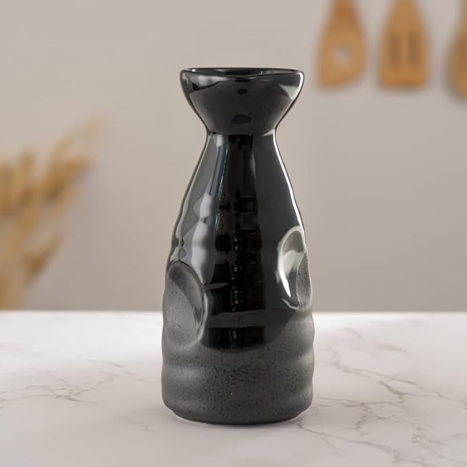 Urban Tokyo Tokkuri Porcelain Sake Bottle Server 10 fl oz Hot or Cold Sake Home or Restaurant Supply Use Reactive Glazed Ceramic (Black Matte)