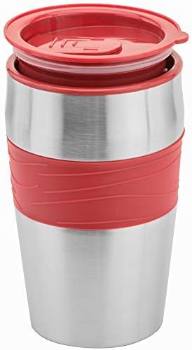 Mixpresso Red Personal Single Serve Coffee Maker with 14oz Travel Mug, Drip Small Coffee Maker with Auto Shut Off, Reusable Filter, Works with Ground Coffee Only ??Not for K-Cup Pods