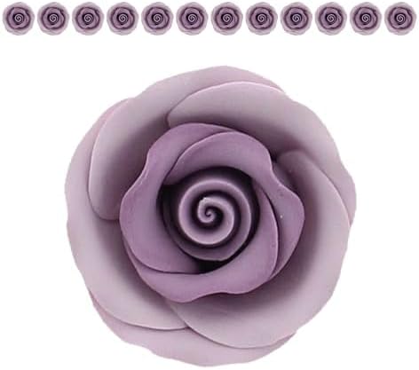 Global Sugar Art Premium Edible Roses, Lavender, Unwired, Medium 1.5 inches, 12 Count by Chef Alan Tetreault
