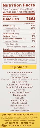 Simple Mills Almond Flour Crunchy Cookies, Double Chocolate Chip - Gluten Free, Vegan, Healthy Snacks, Made with Organic Coconut Oil, 5.5 Ounce (Pack of 1)