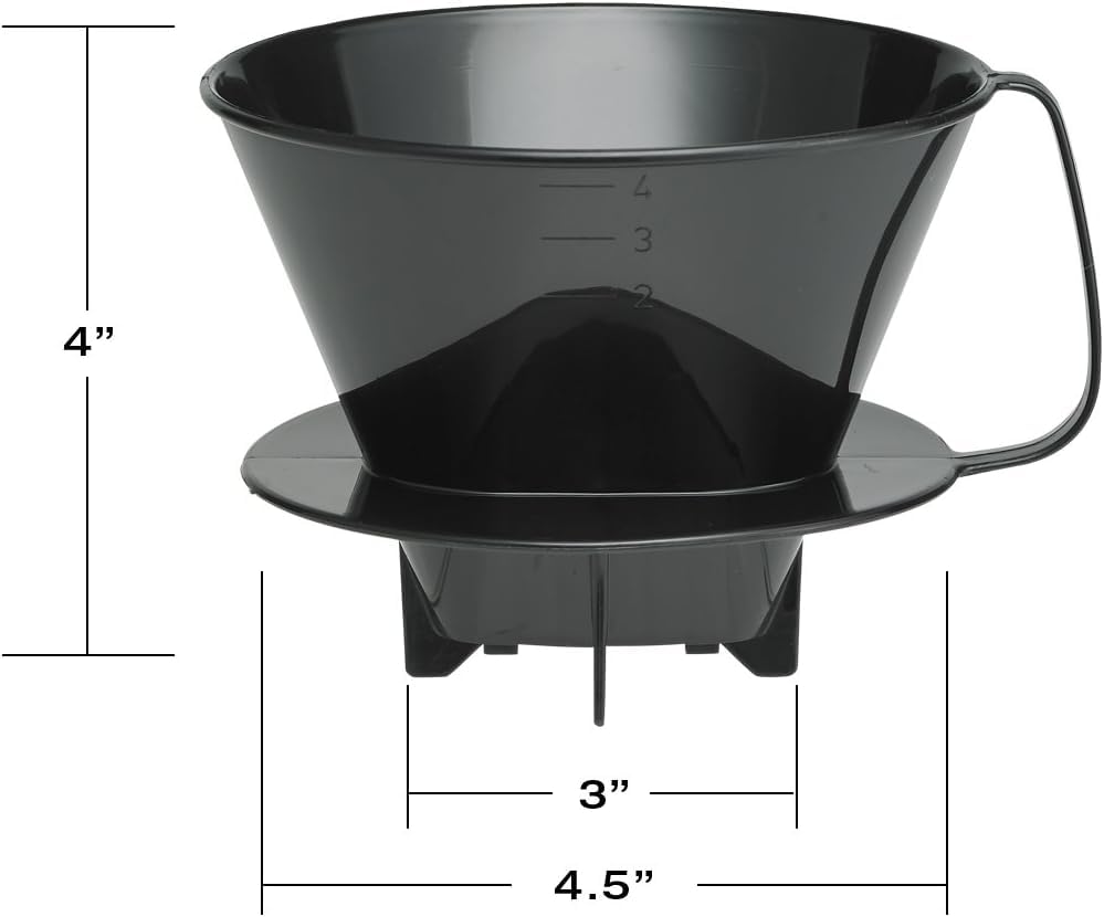 Fino Pour-Over Coffee Brewing Filter Cone, Number 4-Size, Black, Brews 8 to 12-Cups