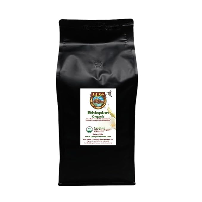 Low Acid Organic Coffee ??Whole Bean, Mold-Free & Stomach Friendly by Java Planet, Ethiopian Single Origin Coffee, Medium Roast, Smooth Full Flavored, 5LB Bag