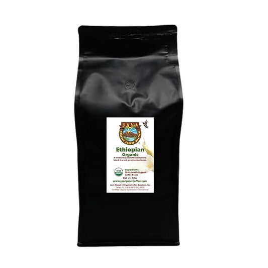 Low Acid Organic Coffee ??Whole Bean, Mold-Free & Stomach Friendly by Java Planet, Ethiopian Single Origin Coffee, Medium Roast, Smooth Full Flavored, 5LB Bag
