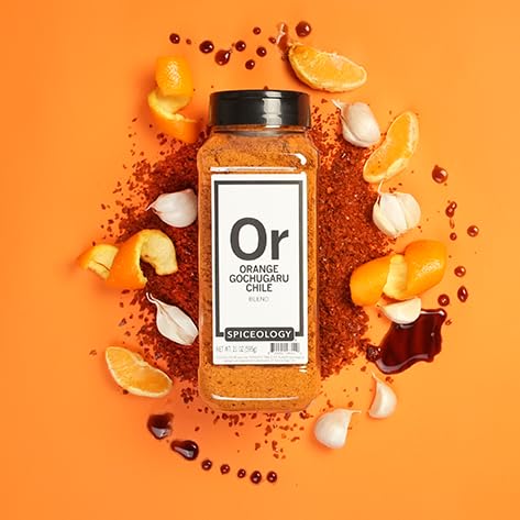 Spiceology – Orange Gochugaru Chile Seasoning – Sweet Heat Spice Blend with Korean Chile Flakes and Bright Citrus Zest – Bold Spice Rub for Chicken, Pork, Seafood & More – 21 oz