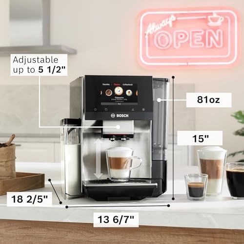 Bosch 800 Series Fully Automatic Espresso and Coffee Machine ??36 Drinks with Coffee World, Cold Brew, Double Cup, Integrated Milk Container, Smart Features, in Silver TQU60307