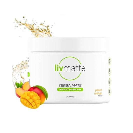 LivMatte Yerba Mate Instant Tea Drink Mix Powder Extract??Natural Yerba Mate Lemon Flavored Drink Mix Plant Extract Caffeine Alternative (Peach Mango)