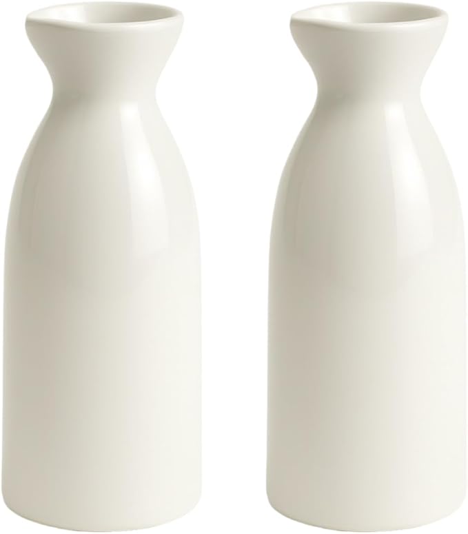 JapanBargain 2722x2, Pack of 2 Porcelain Sake Bottle Sake Carafe Japanese Wine Decanter Dishwasher and Microwave Safe, 7.5 ounce, White