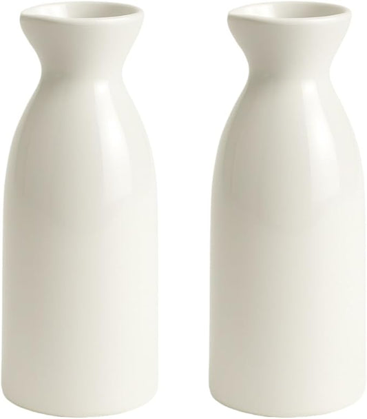 JapanBargain 2722x2, Pack of 2 Porcelain Sake Bottle Sake Carafe Japanese Wine Decanter Dishwasher and Microwave Safe, 7.5 ounce, White
