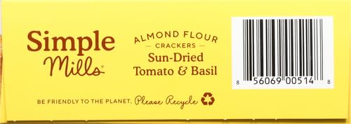 Simple Mills Almond Flour Crackers, Sundried Tomato & Basil - Gluten Free, Vegan, Healthy Snacks, Plant Based, 4.25 Ounce (Pack of 2)