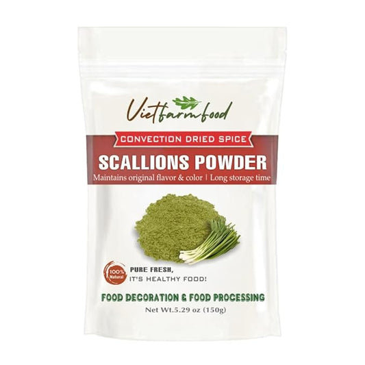 SCALLION POWDER 5.29 Oz (150g) VIETFARMFOOD: Pure, natural freeze-dried spice made from real vegetables and fruits - perfect for enhancing every meal, from cooking, baking, salads, soups, sauces