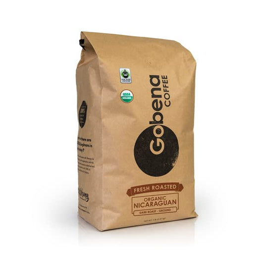 5lb Fair Trade Organic Certified Nicaraguan Ground Dark Roast Coffee, 100% Arabica Specialty Coffee, 80 ounces, 5 pounds, Bulk Coffee