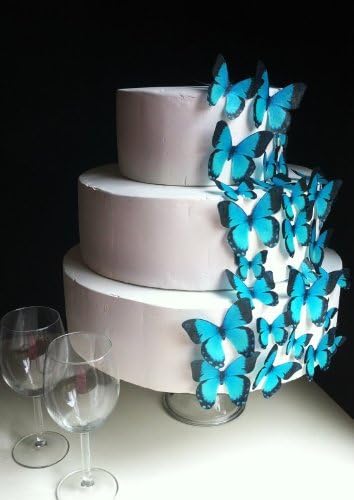 Sugar Robot Edible Butterflies for Cake Decorating- Butterfly Cake Decorations- Assorted Size - Cake Toppers and Cupcake Toppers Made in the USA - Premium Crafted -15 pcs (Turquoise)