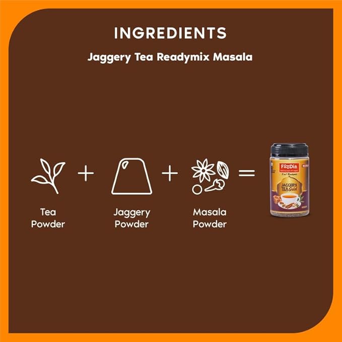 FOODIA Jaggery Masala GOLD Tea | 3 in 1 Premium Readymix with Jaggery, Tea Powder and Mix Masala Spices | 400gm