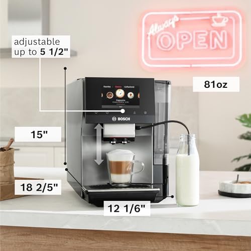 Bosch 800 Series Fully Automatic Espresso and Coffee Machine ??36 Drinks with Coffee World, Cold Brew, Double Cup, Milk Hose, Glass Milk Container, in Metallic Silver TPU60501