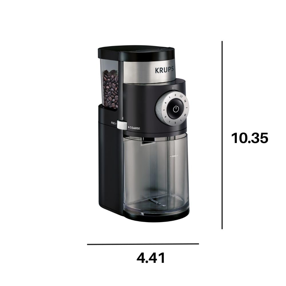 KRUPS Precision Burr Coffee Grinder: 12 Settings, 8 oz Capacity for Drip, French Press, Espresso