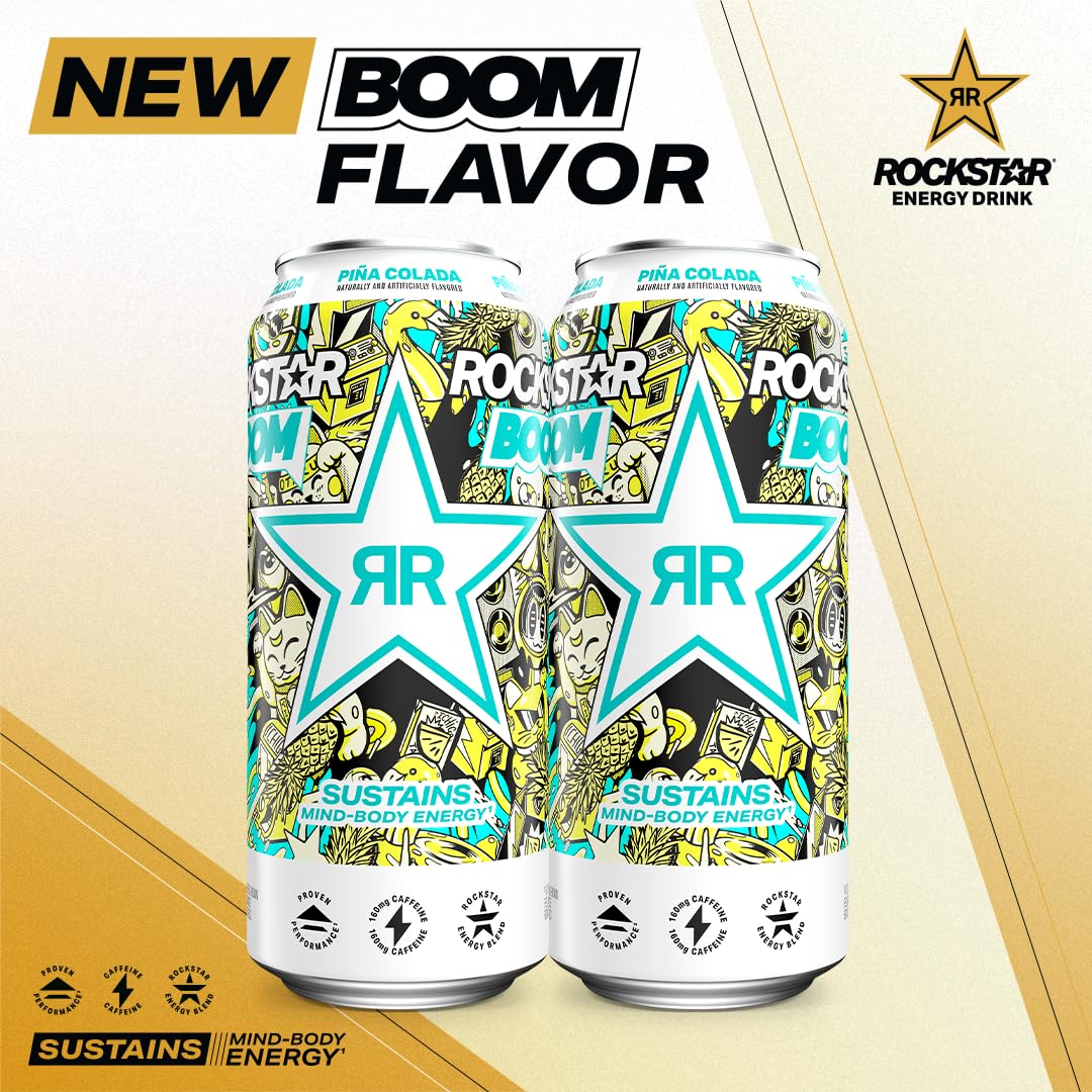 Rockstar Boom Piña Colada Energy Drink 16 oz (12 Pack) – Tropical Flavor Energy Drink