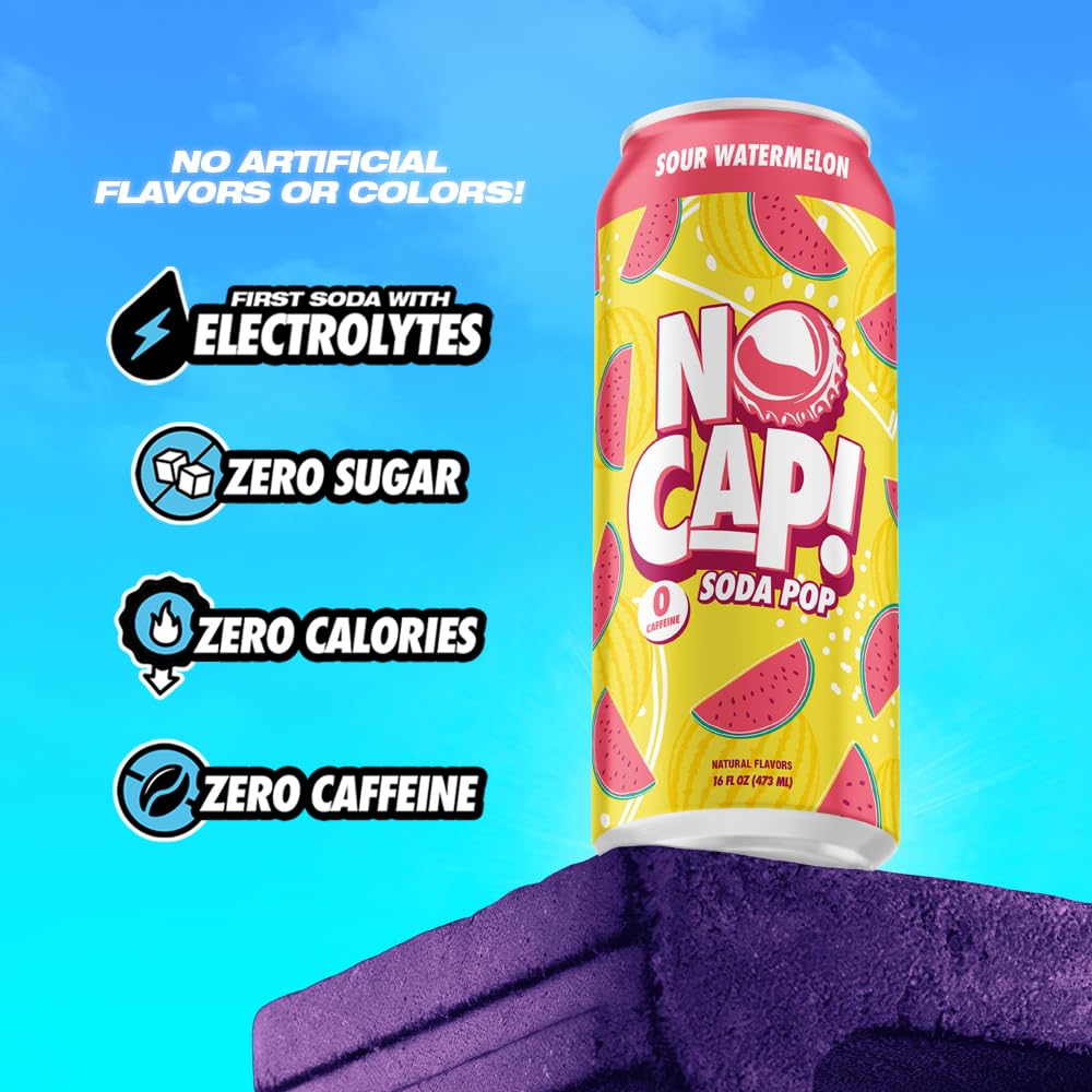NO CAP! Next Gen Soda Pop with Electrolytes for Hydration, Zero Sugar, Zero Calories, Caffeine-Free Soda, Vegan & Gluten-Free, 16 oz Cans 12pk (Variety Pack)