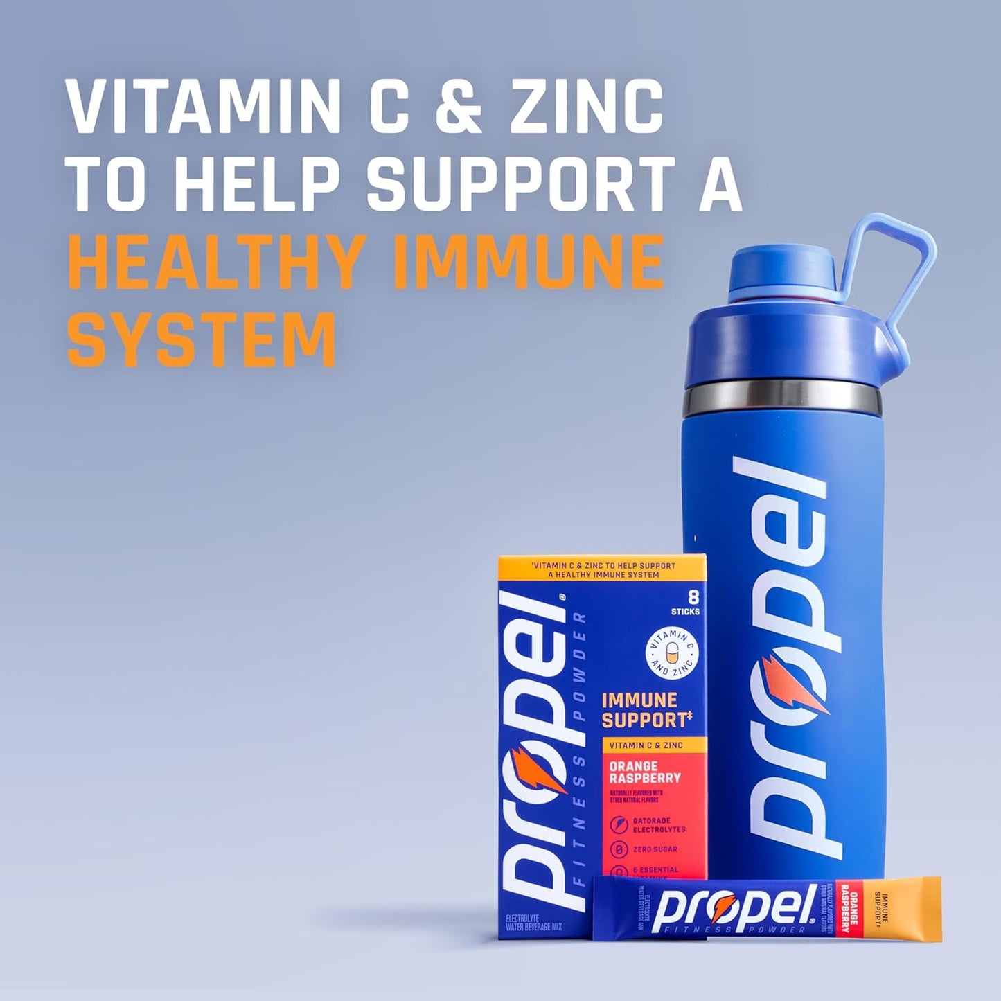 Propel Immune Support Powder Drink Mix, Lemon Blackberry, Zero Sugar Electrolyte Hydration Packets with Vitamin C & Zinc, 96 Servings