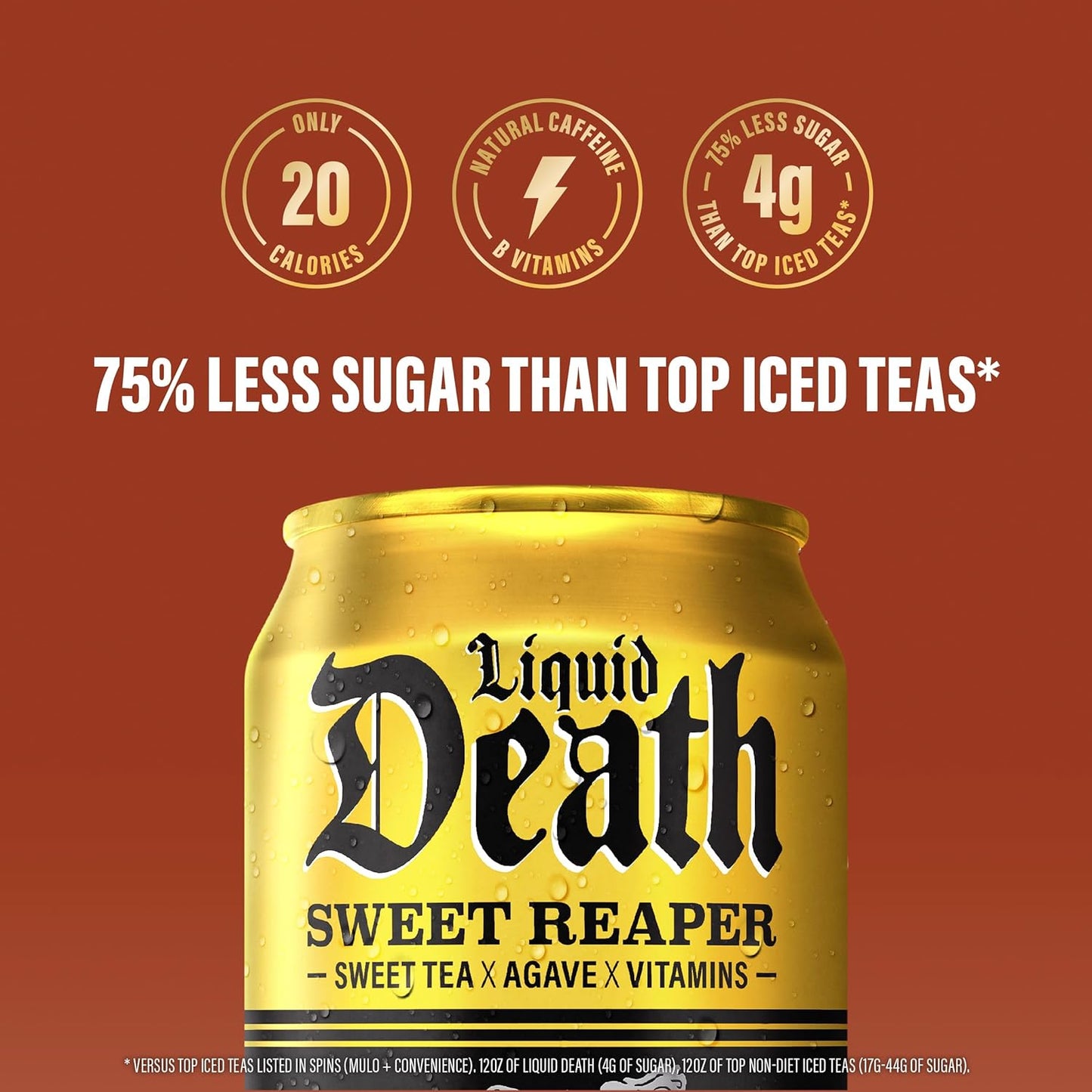 Liquid Death Iced Tea - Variety, Less Sugar*, Boost of Caffeine, B Vitamins, No Artificial Sweeteners, 4 Flavors: Tea/Lemonade, Rest in Peach, Sweet Reaper, Blueberry Buzzsaw, 12 Fl Oz (Pack of 12)